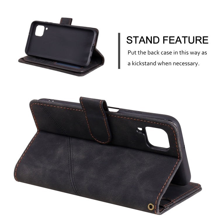 Para Huawei P40 Lite Siente la piel de la piel de la piel de la piel Horizontal Flip PU Funda con soporte y tragamonedas de tarjetas múltiples y billetera y lanyard y marco de fotos (negro)