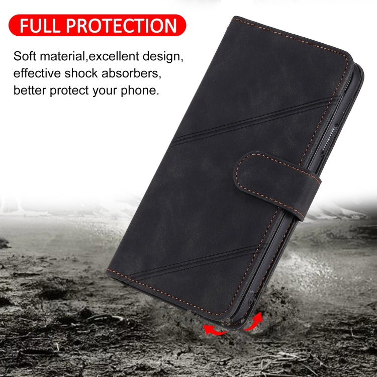 Para Huawei P40 Lite Siente la piel de la piel de la piel de la piel Horizontal Flip PU Funda con soporte y tragamonedas de tarjetas múltiples y billetera y lanyard y marco de fotos (negro)