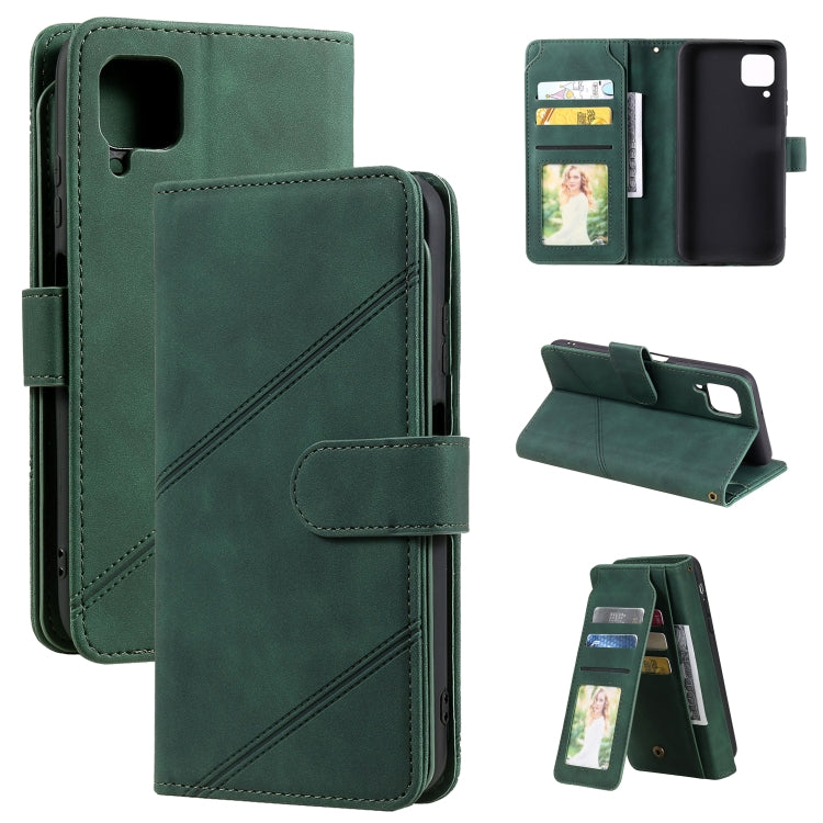 Para Huawei P40 Lite Siente la piel de la piel de la piel Horizontal Flip PU Funda de cuero con soporte y tragamonedas de tarjetas múltiples y billetera y lanyard y marco de fotos (verde)
