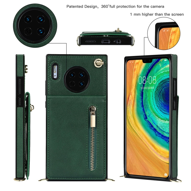 Para Huawei Mate 30 Pro Cross-Body Zipper Square TPU + PU Funda trasera con soporte y ranuras para tarjetas y correa (verde)