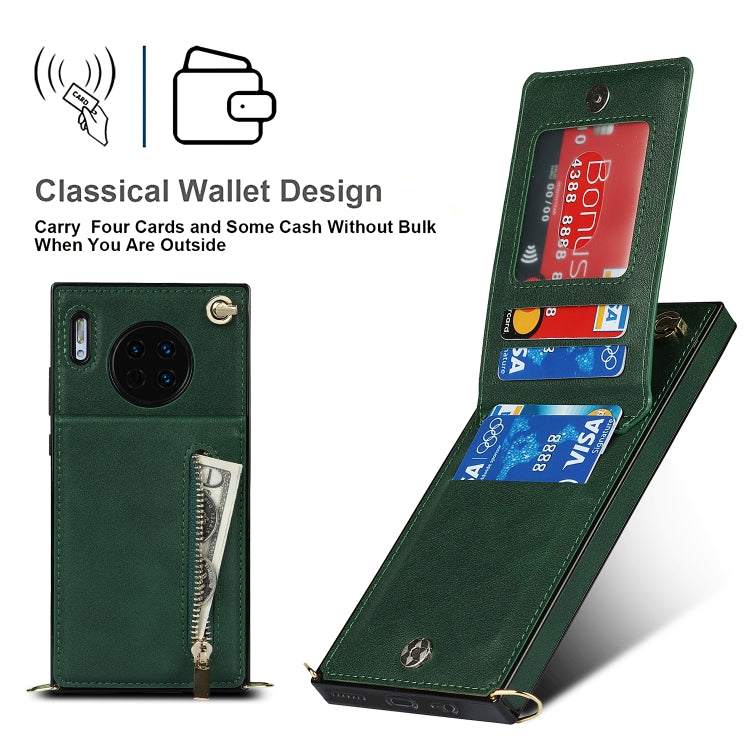 Para Huawei Mate 30 Pro Cross-Body Zipper Square TPU + PU Funda trasera con soporte y ranuras para tarjetas y correa (verde)