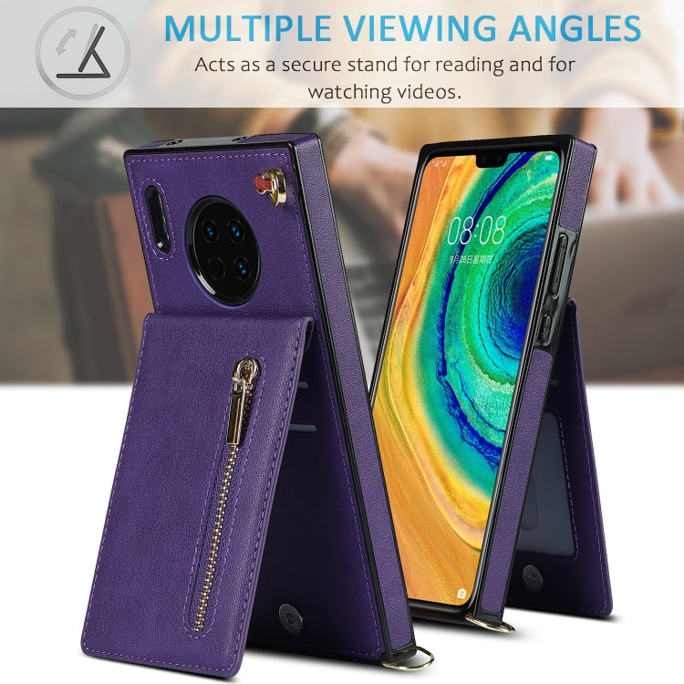 Para Huawei Mate 30 Pro Cross-Body Zipper Square TPU + PU Funda posterior de la PU con soporte y ranuras para tarjetas y billetera y correa (púrpura)