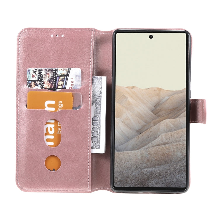 Caja clásica de la textura de la carne de becerro PU + TPU Funda de cuero de la flip horizontal con soporte y ranuras para tarjetas y billetera para Google Pixel 6 (oro rosa)