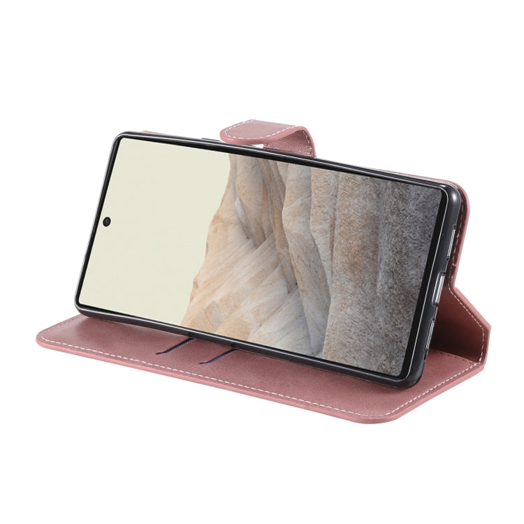 Caja clásica de la textura de la carne de becerro PU + TPU Funda de cuero de la flip horizontal con soporte y ranuras para tarjetas y billetera para Google Pixel 6 (oro rosa)