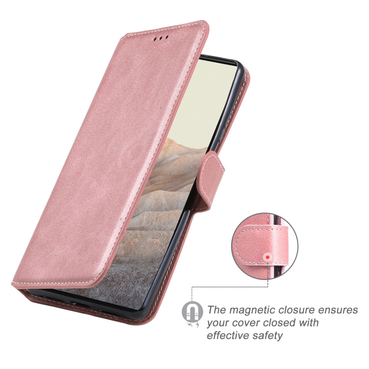 Caja clásica de la textura de la carne de becerro PU + TPU Funda de cuero de la flip horizontal con soporte y ranuras para tarjetas y billetera para Google Pixel 6 (oro rosa)