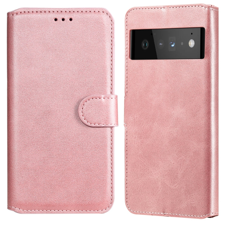 Caja clásica de la textura de la carne de becerro PU + TPU Funda de cuero Horizontal Flip con soporte y tragamonedas y billetera para Google Pixel 6 Pro (oro rosa)