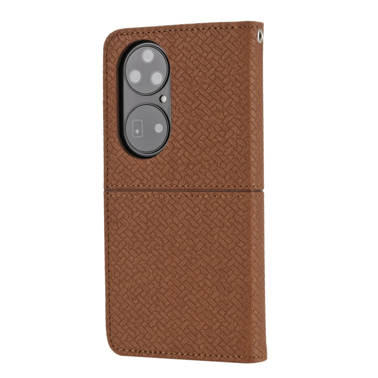 Para Huawei P50 Textura Textura Magnética Caja de cuero Horizontal Flip PU con soporte y ranuras para tarjetas y Filtera (Marrón)