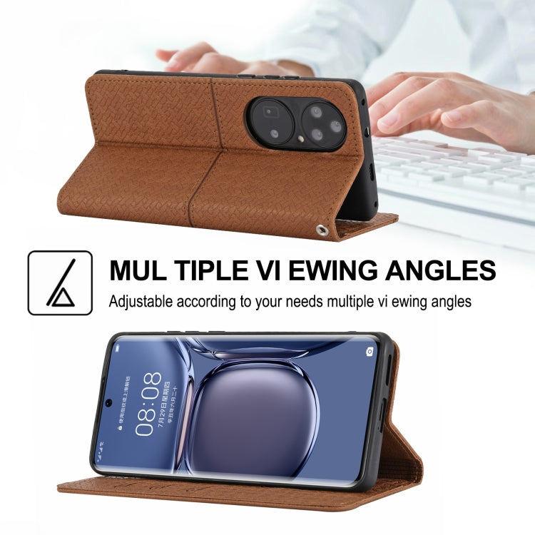 Para Huawei P50 Textura Textura Magnética Caja de cuero Horizontal Flip PU con soporte y ranuras para tarjetas y Filtera (Marrón)
