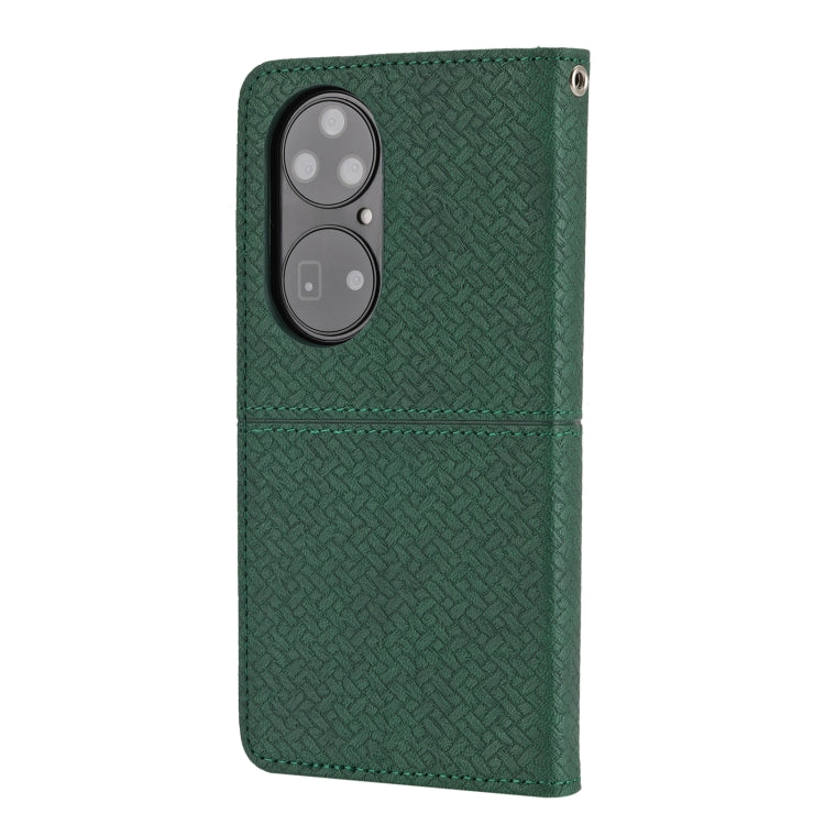 Para Huawei P50 Textura Textura Magnética Horizontal Flip PU Funda de cuero con soporte y ranuras para tarjetas y Correa y cordón (verde)
