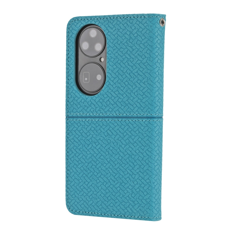 Para Huawei P50 Textura Textura Magnética Funda de cuero Horizontal Flip PU con soporte y ranuras para tarjetas y Filtera (Azul)