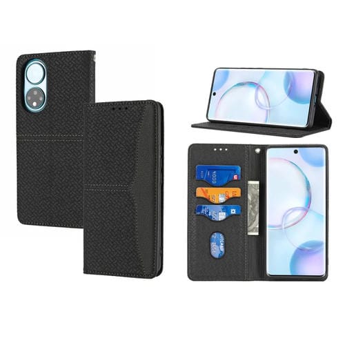 Para honrar 50 SE Textura Textura Magnético Caja de cuero Horizontal Flip PU con Soporte y Tarjetas Slots & Wallet & Lanyard (Negro)