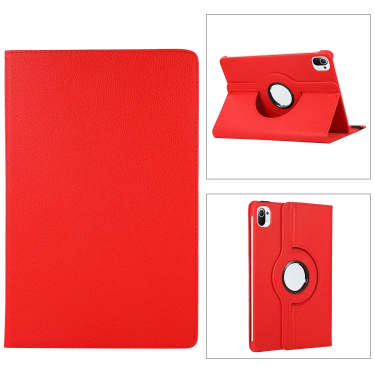 Para Xiaomi Pad 5 Pro / Pad 5 360 grados Rotación Litchi Texture Funda de cuero con titular (rojo)