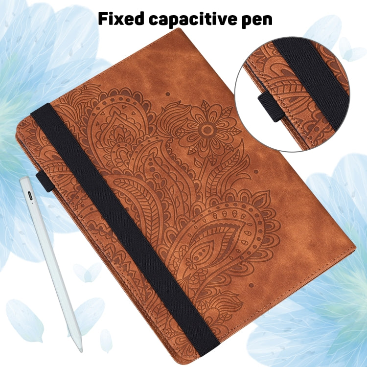 Para Xiaomi Pad 5 Pro / Pad 5 Papacock patrón en relieve TPU + PU Funda de cuero Horizontal Flip de PU con soporte y ranuras para tarjetas y Función de desvanecimiento / desvanecimiento (Marrón)