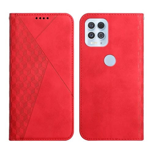 Para Motorola Edge S Diamond Pattern Splicing Splicing Siente Magnético Funda de cuero Horizontal Flip con ranuras y soporte para tarjeta y billetera (rojo)