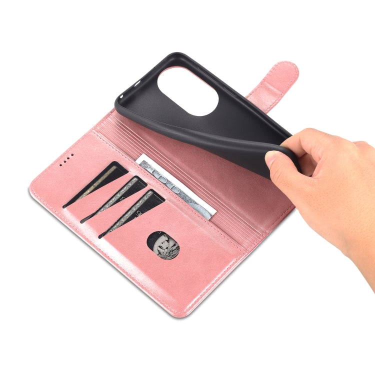 Para Huawei P50 Pro AZNS Siente la piel de la piel de la piel de la carne de cuero Horizontal Flip Funda con ranuras y soporte para tarjetas y billetera (oro rosa)