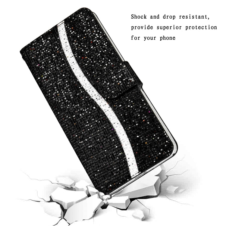 Para Sony Xperia 10 III Glitter Powder Horizontal Flip Funda de cuero con tragamonedas y soporte para tarjetas y cordón (negro)