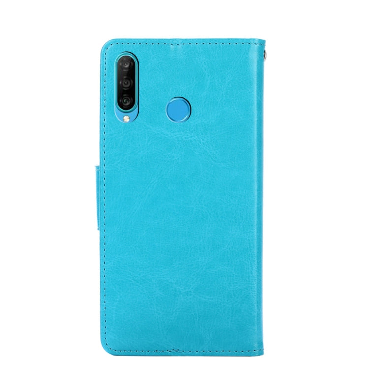 Para Huawei NOVA 4E CRISTAL TEXTURE Horizontal Flip Funda de cuero con soporte y tragamonedas y billetera (azul claro)
