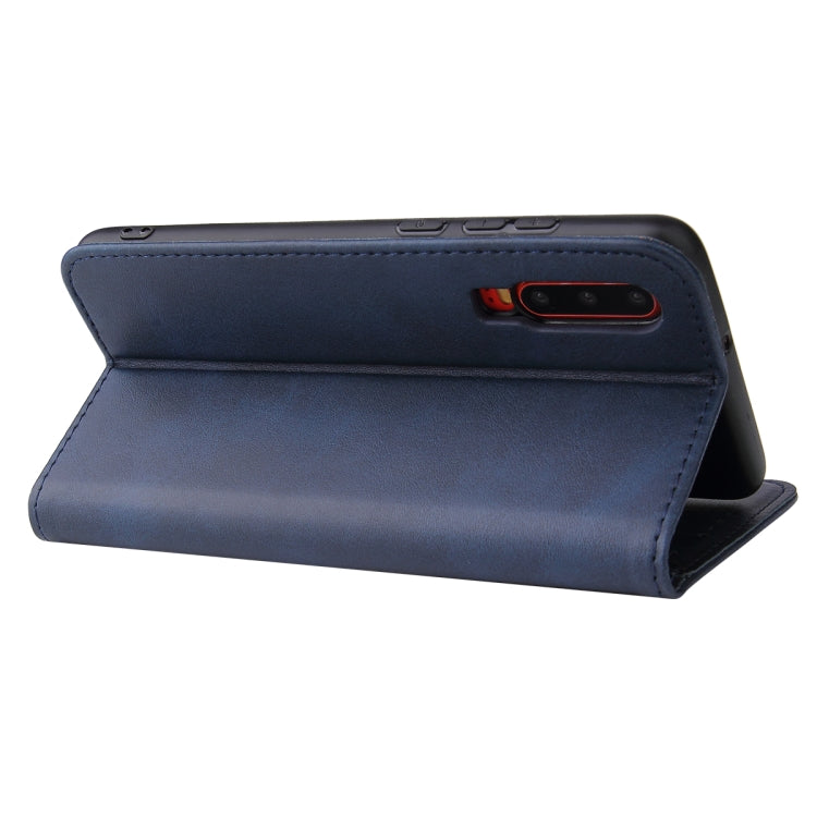 Para Huawei P30 Calf Texture Horizontal Flip Funda de cuero con soporte y ranuras para tarjetas y billetera (azul)