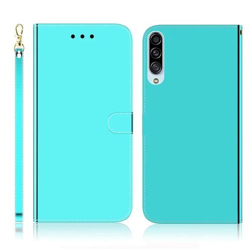 Estuche de Cuero para Galaxy A90 5G con Tapa Horizontal, Espejo Imitado, Soporte, Ranuras para Tarjetas, Billetera y Cordón (Verde Menta)