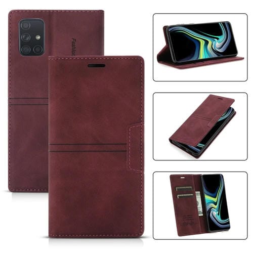 Funda para Samsung Galaxy A51 5G Flip Horizontal PU Cuero con Soporte y Ranura para Tarjeta y Billetera (Rojo de Vino)