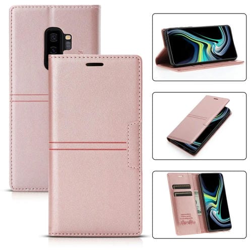 Funda para Samsung Galaxy S9 + Dream Magnetic Sucion Business Horizontal Flip PU Cuero con Soporte y Ranura para Tarjeta y Billetera (Oro Rosa)