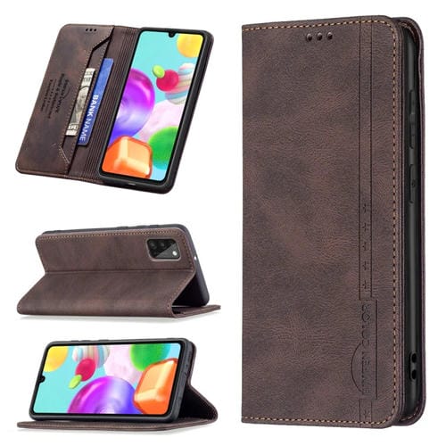 Estuche para Samsung Galaxy A41 Bloqueo Rfid Magnético Cuero Antirrobo Soporte Ranuras Tarjetas Billetera (Marrón)