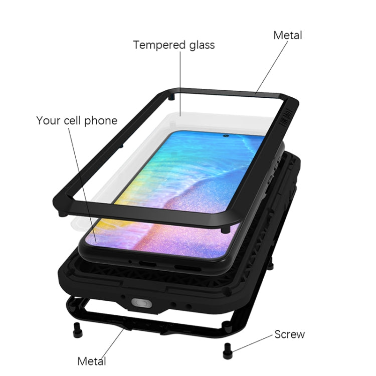 Para Huawei P50 Love Mei Metal a prueba de golpes a prueba de agua, caja protectora a prueba de polvo con vidrio (plata)