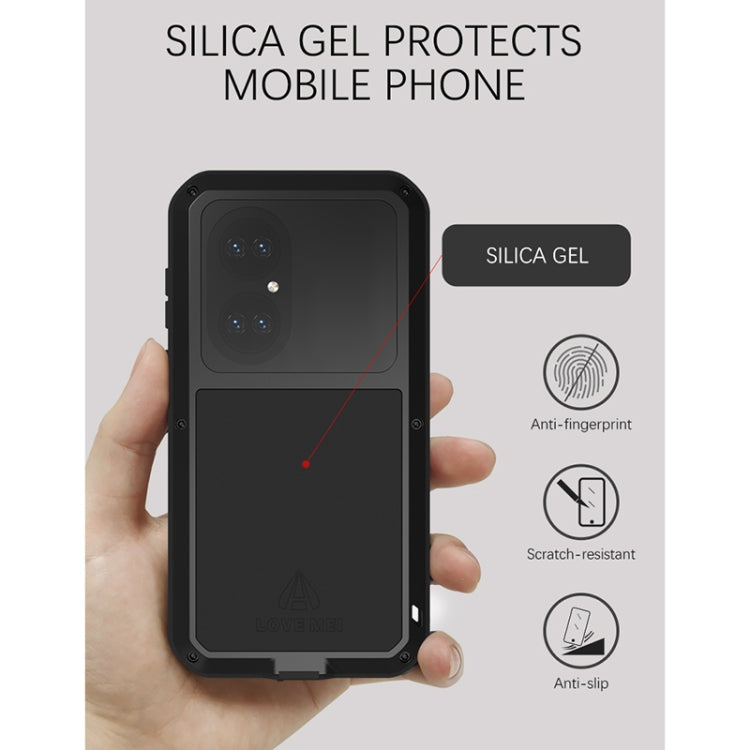 Para Huawei P50 Love Mei Metal a prueba de golpes a prueba de agua, caja protectora a prueba de polvo con vidrio (plata)