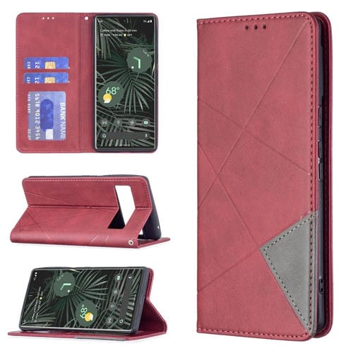 Para Google Pixel 6 Pro Prismatic Invisible Horizontal Horizontal Flip Funda de cuero con soporte y ranuras para tarjetas y marco de fotos (rojo)