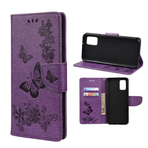 Para Xiaomi Redmi Note 11 Mariposa en relieve Caja del teléfono Horizontal Flip de cuero con ranura para tarjeta y soporte (púrpura)