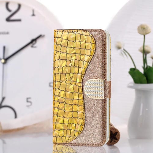 Funda para Samsung Galaxy A73 Láser Brillo Polvo con Textura de Cocodrilo (Oro)