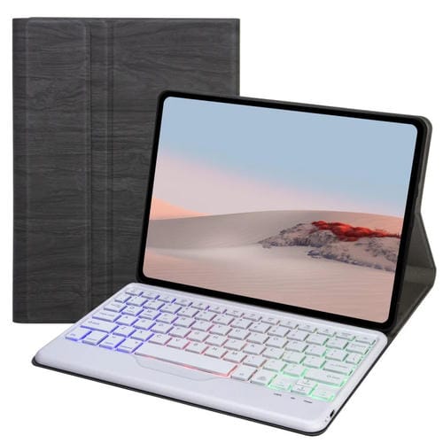 Para Microsoft Surface GO 3/2/1 SFGOS Tri-Color Retroiluminación de árboles de árbol Bluetooth Funda de cuero de teclado (negro + blanco)