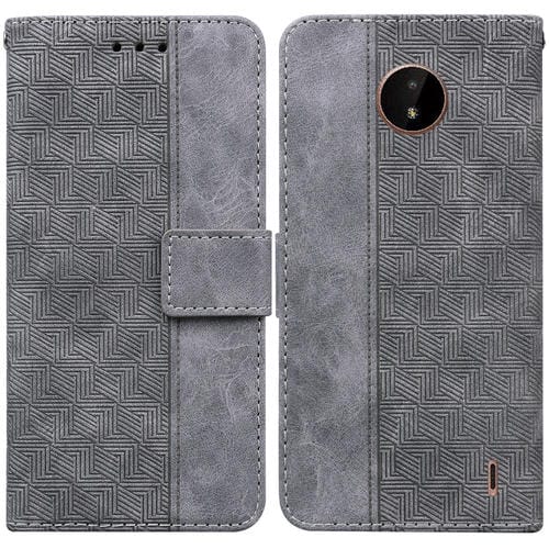 Para la caja del teléfono de cuero en relieve geométrico de Nokia C20 / C10 (gris)