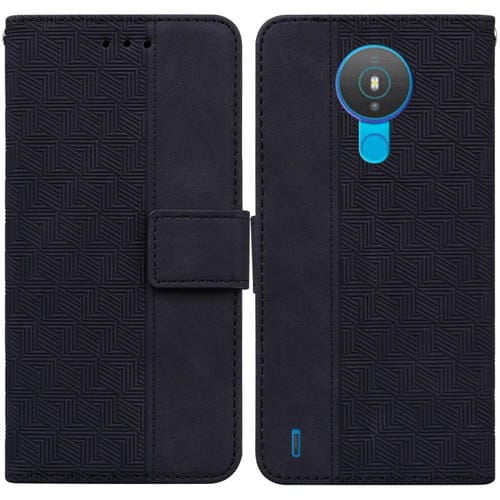 Para Nokia 1.4 Caja de cuero geométrico en relieve (negro)