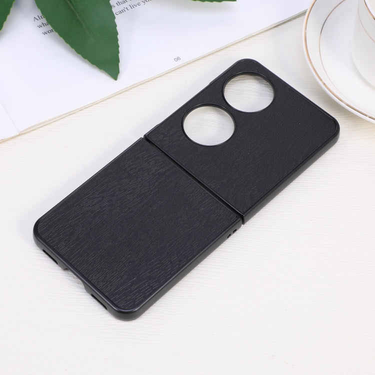 Para Huawei P50 Pocket Wood Texture PU caja del teléfono (negro)