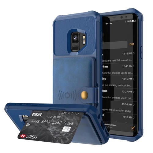 Para Samsung Galaxy S9 Magnético Bolsa de Tarjeta Tarjeta de cuero Funda telefónica (azul marino)