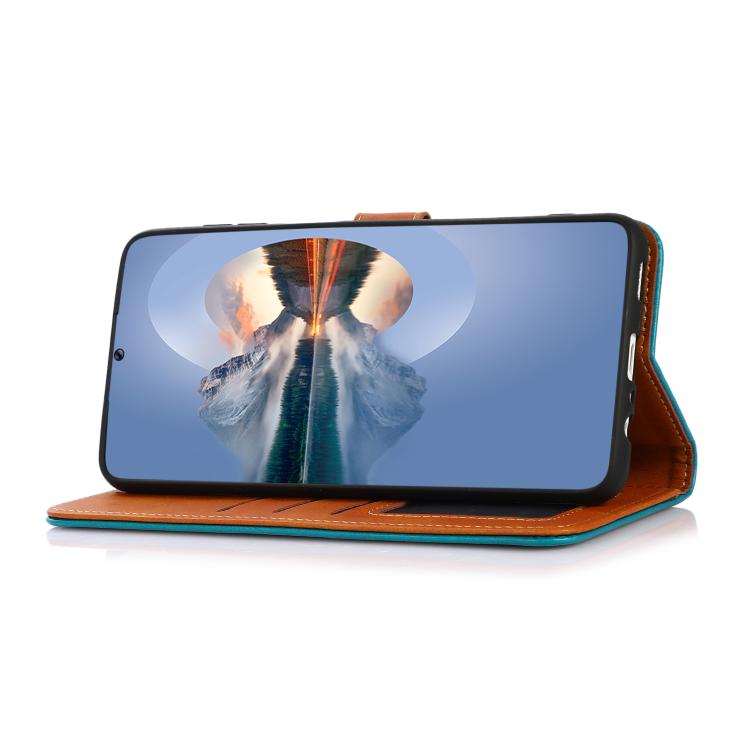 Funda Piel de Vaca Khazneh para iPhone 16E con Tapa Dos Colores (Negro)