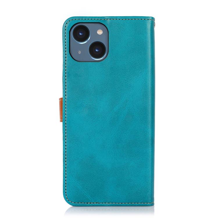 Funda de Piel de Vaca Khazneh para iPhone 16E con Tapa Dos Colores (Azul)