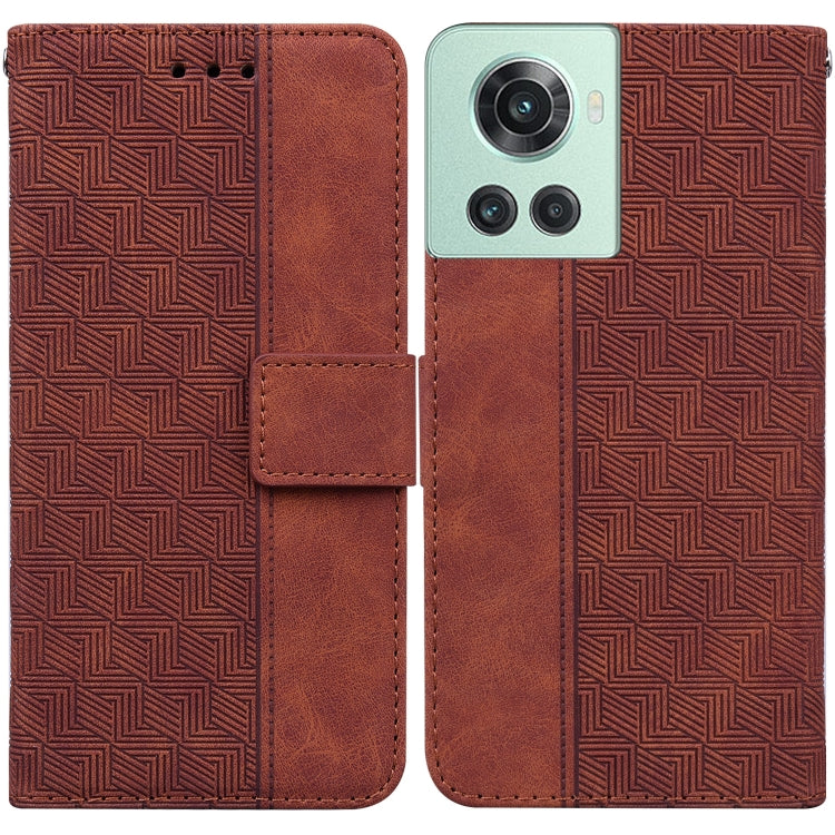 Estuche de Cuero para OnePlus 10R / Ace Geometric en Relieve (Marrón)