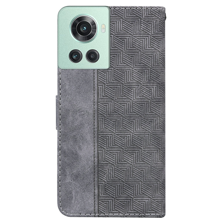 Estuche de Cuero para OnePlus 10R Ace Geometric en Relieve (Gris)