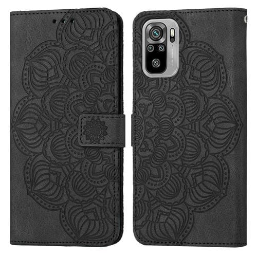 Para Xiaomi Redmi Note 10 Mandala Flip Flip Leather Case (negro)