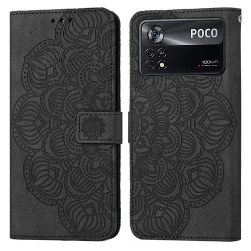 Para Xiaomi Poco X4 Pro 5G Mandala Flip Flip Leather Case (negro)