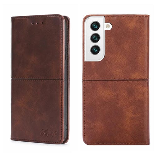 Para Samsung Galaxy S21 Fe Textura de vaca Magnetic Horizontal Flip Cuero Caja (marrón oscuro)