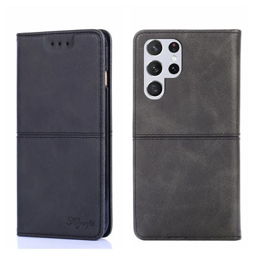 Para Samsung Galaxy S22 Ultra Cow Texture Magnetic Horizontal Flip Cuero Case (negro)
