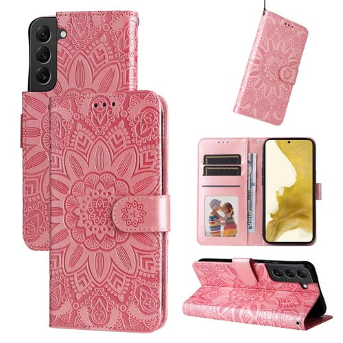 Estuche para Teléfono Samsung Galaxy S22+ 5G Cuero Estampado Girasol En Relieve (Rosa)