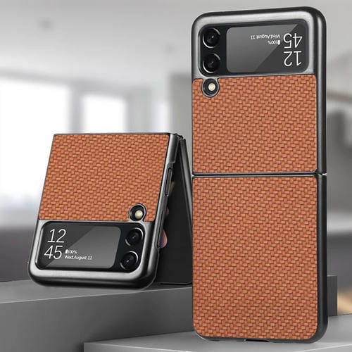 Para Samsung Galaxy Z Flip4 5G Cross Pattern Slim PC Funda protectora para teléfono (Marrón)