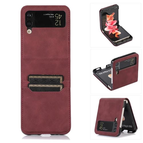 Funda de Cuero para Teléfono Samsung Galaxy Z Flip3 5G Ranura para Tarjeta (Rojo)