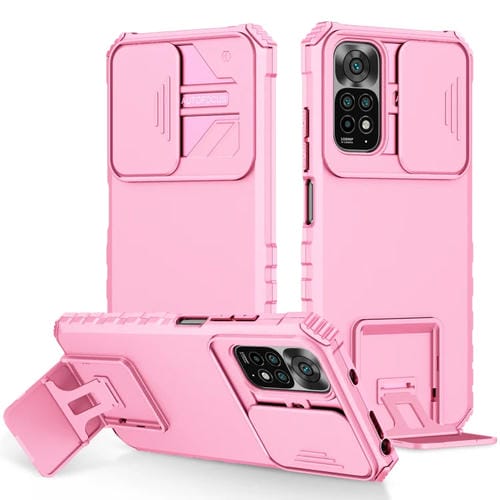 Para Xiaomi Redmi Note 11/11S Global Stereoscopic Holder Sliding Camshield Phone Case (Rosa)