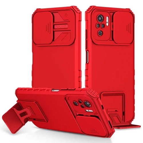 Para Xiaomi Redmi Note 10 4G Estereoscópico Soporte Deslizante Camshield Phone Case (Rojo)