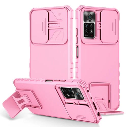 Para Xiaomi Redmi Note 10 Pro Global Stereoscopic Holder Sliding Camshield Phone Case (Rosa)